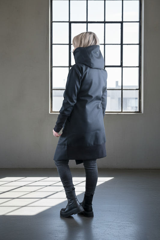 Dámský Softshellový kabát s kapucí – Černý – rybí kost