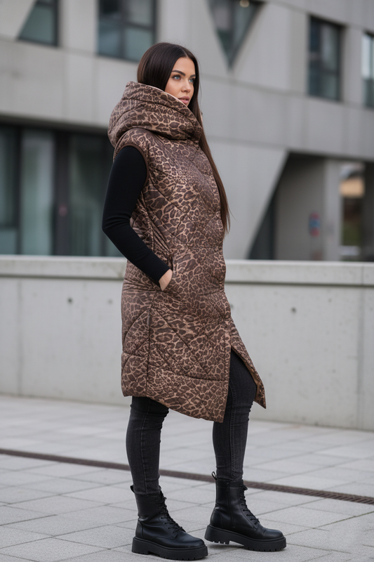 Zimní kabát 2v1 s odepínacími rukávy – Leopard