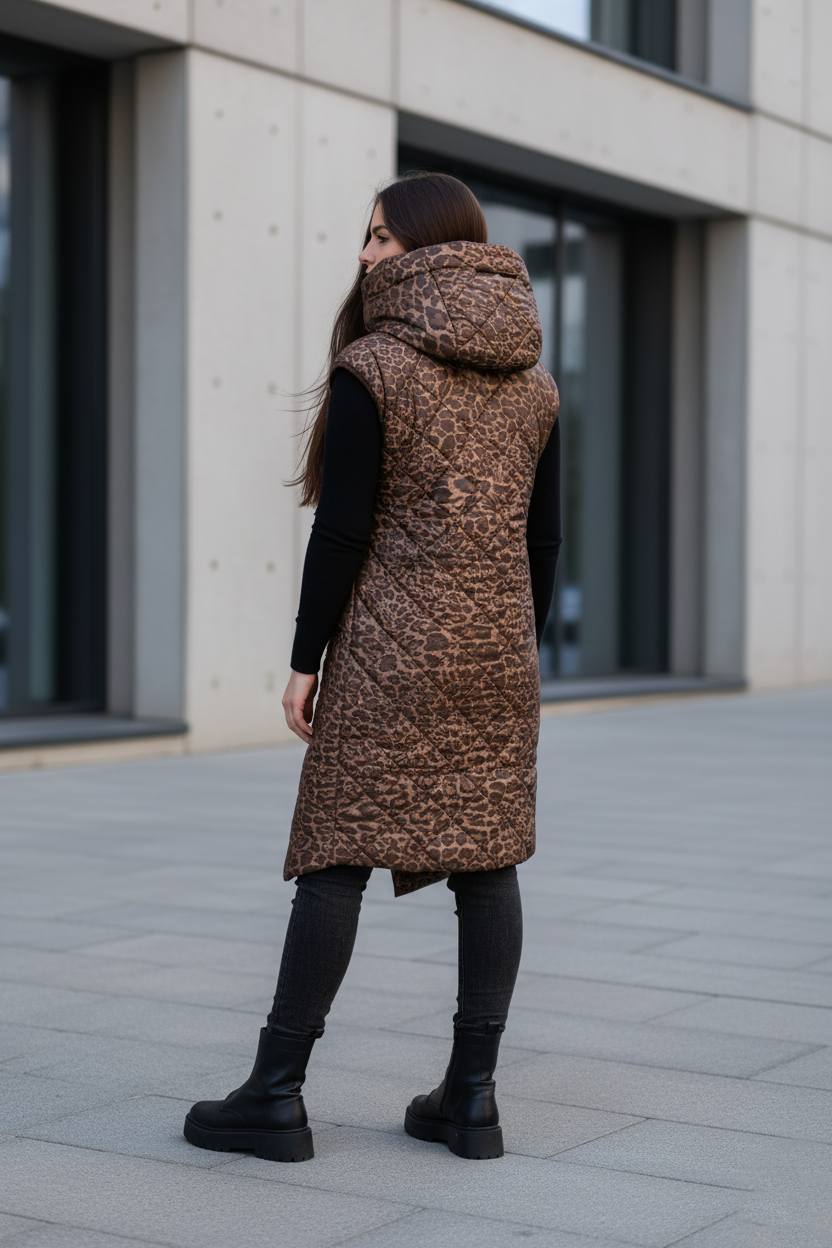 Zimní kabát 2v1 s odepínacími rukávy – Leopard