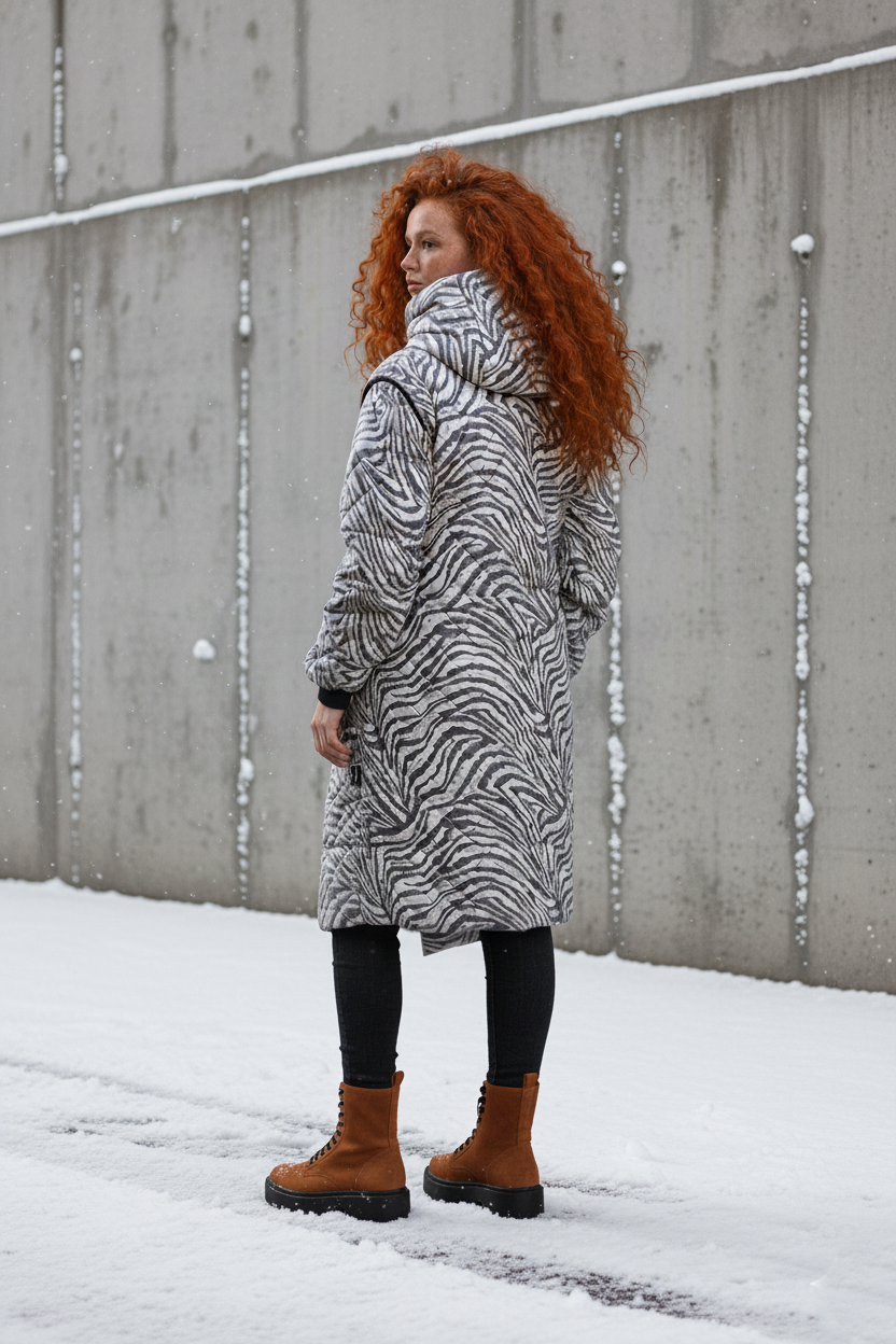 Zimní kabát 2v1 s odepínacími rukávy – Bílý tygr