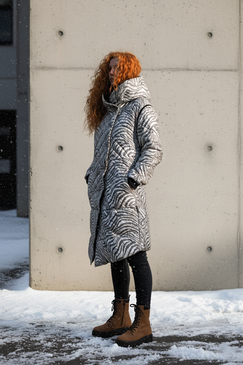 Zimní kabát 2v1 s odepínacími rukávy – Bílý tygr