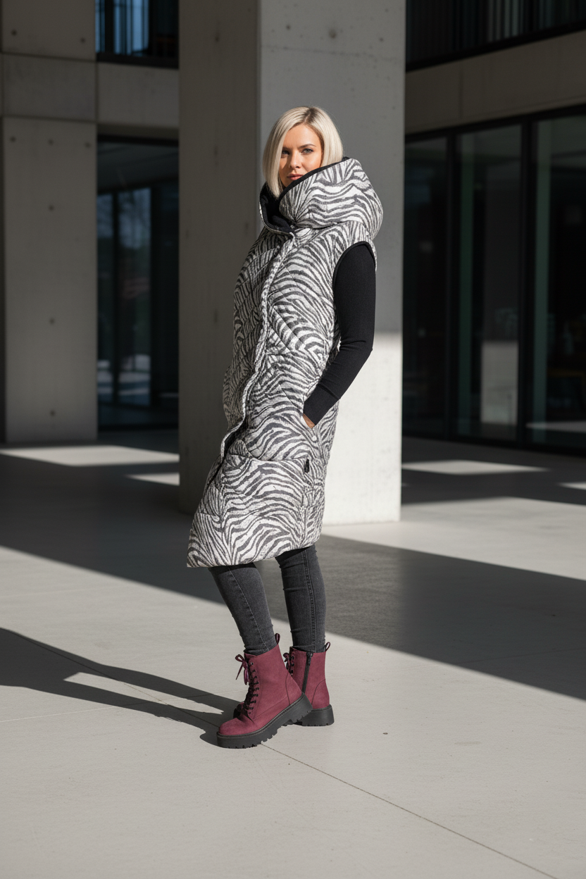 Zimní kabát 2v1 s odepínacími rukávy – Bílý tygr