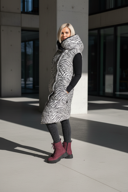 Zimní kabát 2v1 s odepínacími rukávy – Bílý tygr