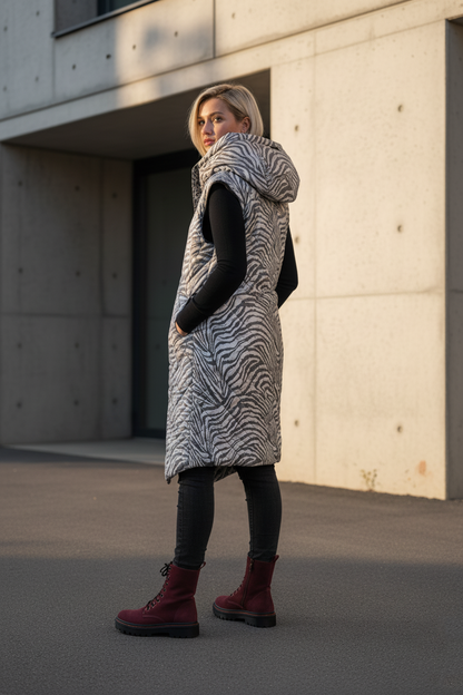 Zimní kabát 2v1 s odepínacími rukávy – Bílý tygr