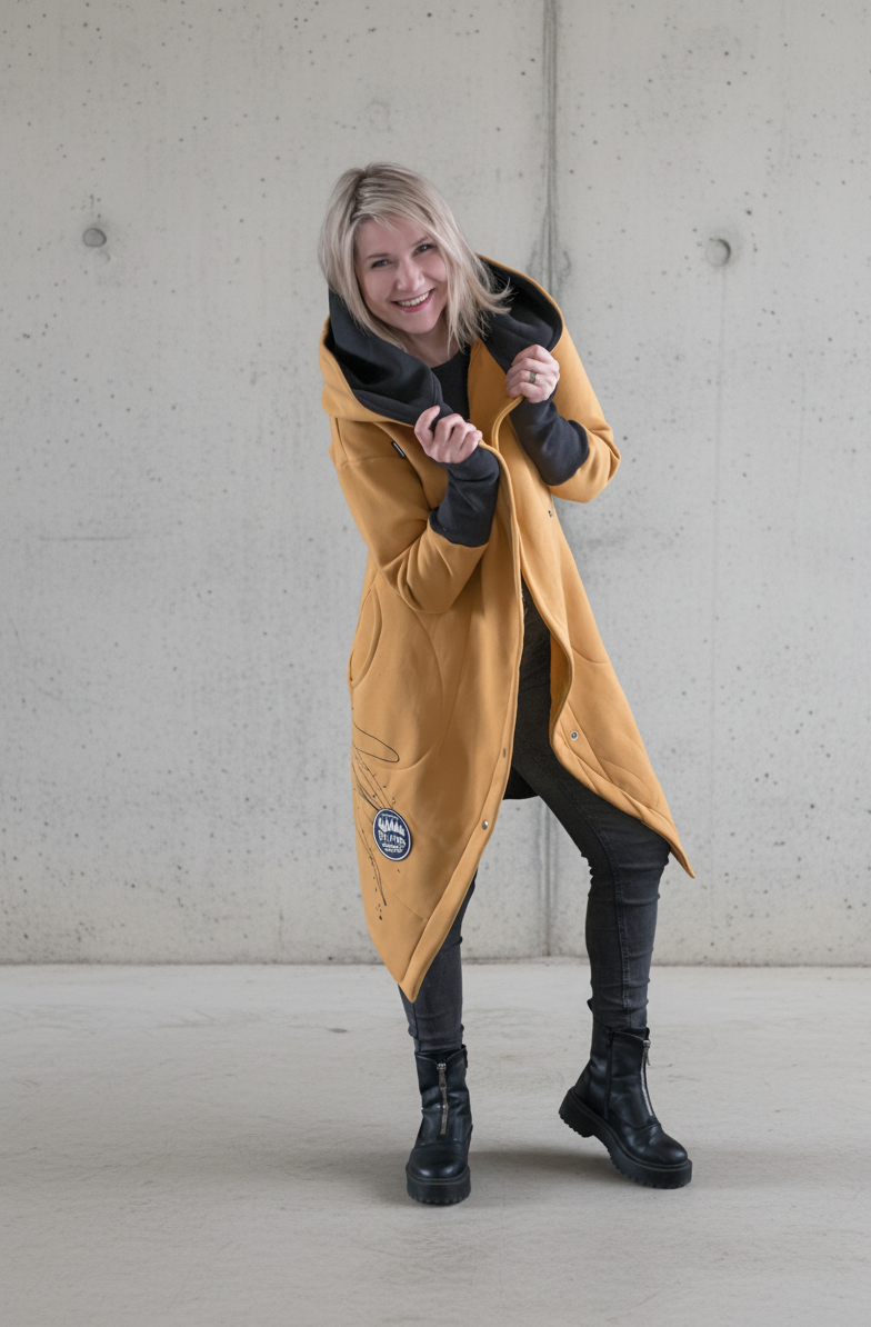 Mikinový kabát s kapucí – Hořčicový