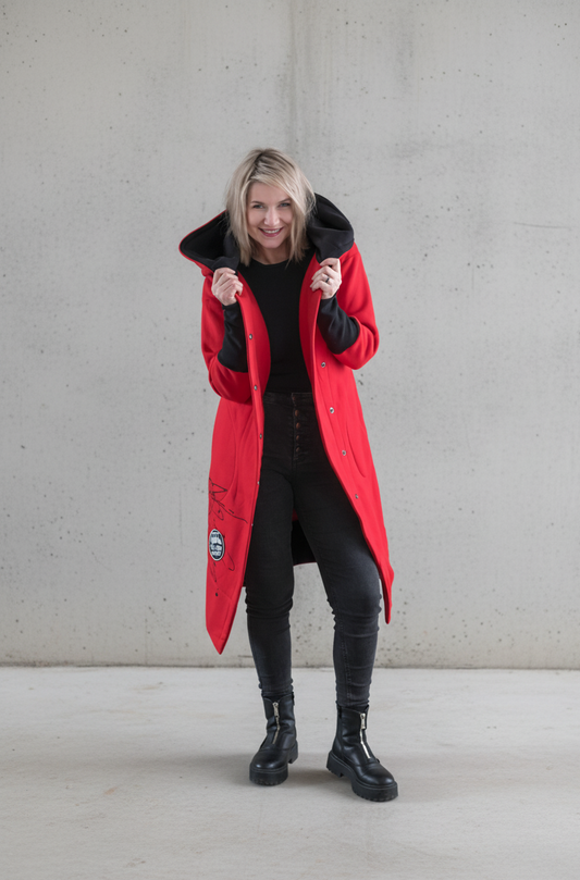 Mikinový kabát s kapucí – Červený