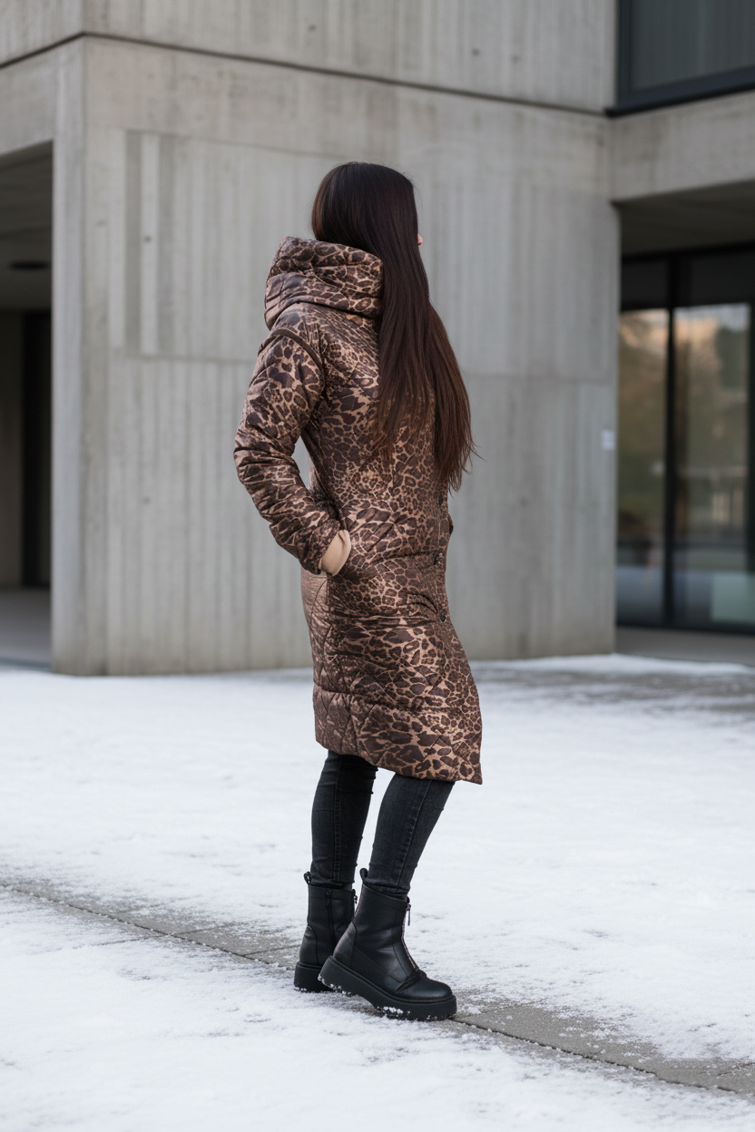 Zimní kabát 2v1 s odepínacími rukávy – Leopard