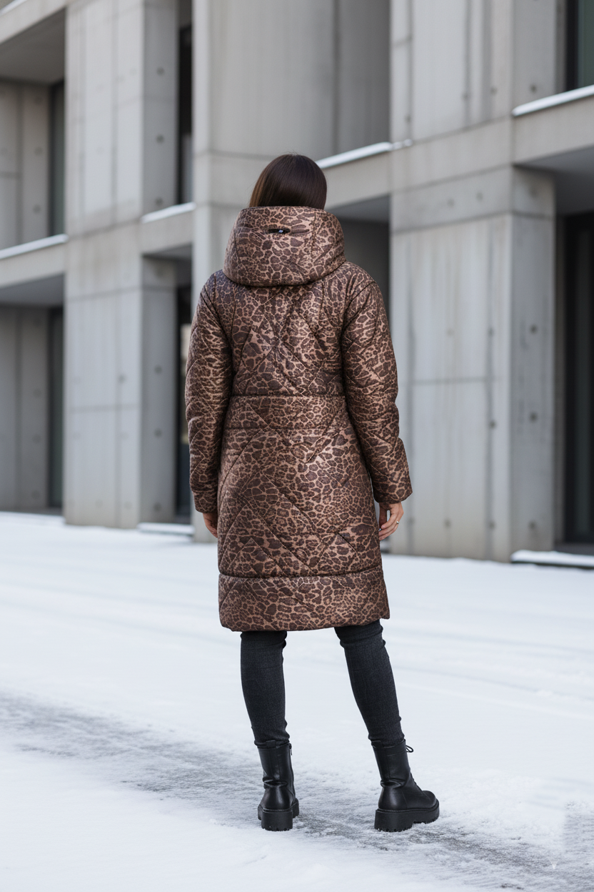 Zimní kabát 2v1 s odepínacími rukávy – Leopard