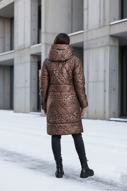 Zimní kabát 2v1 s odepínacími rukávy – Leopard