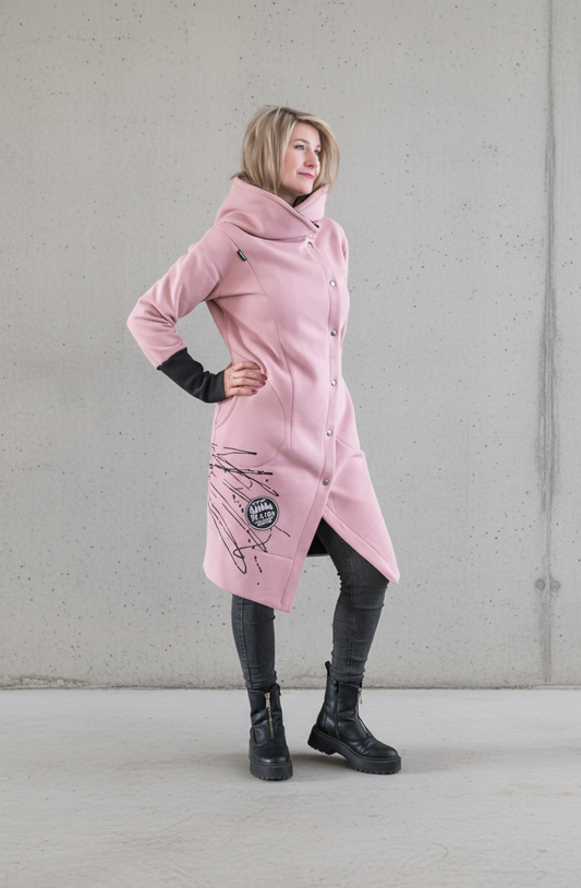 Mikinový kabát s kapucí – Starorůžová