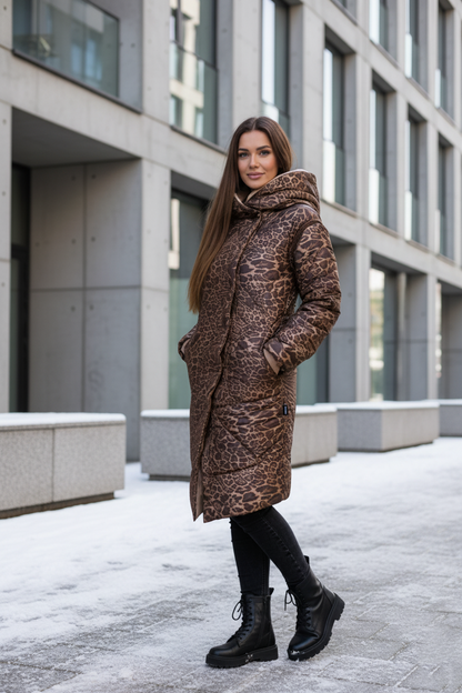 Zimní kabát 2v1 s odepínacími rukávy – Leopard